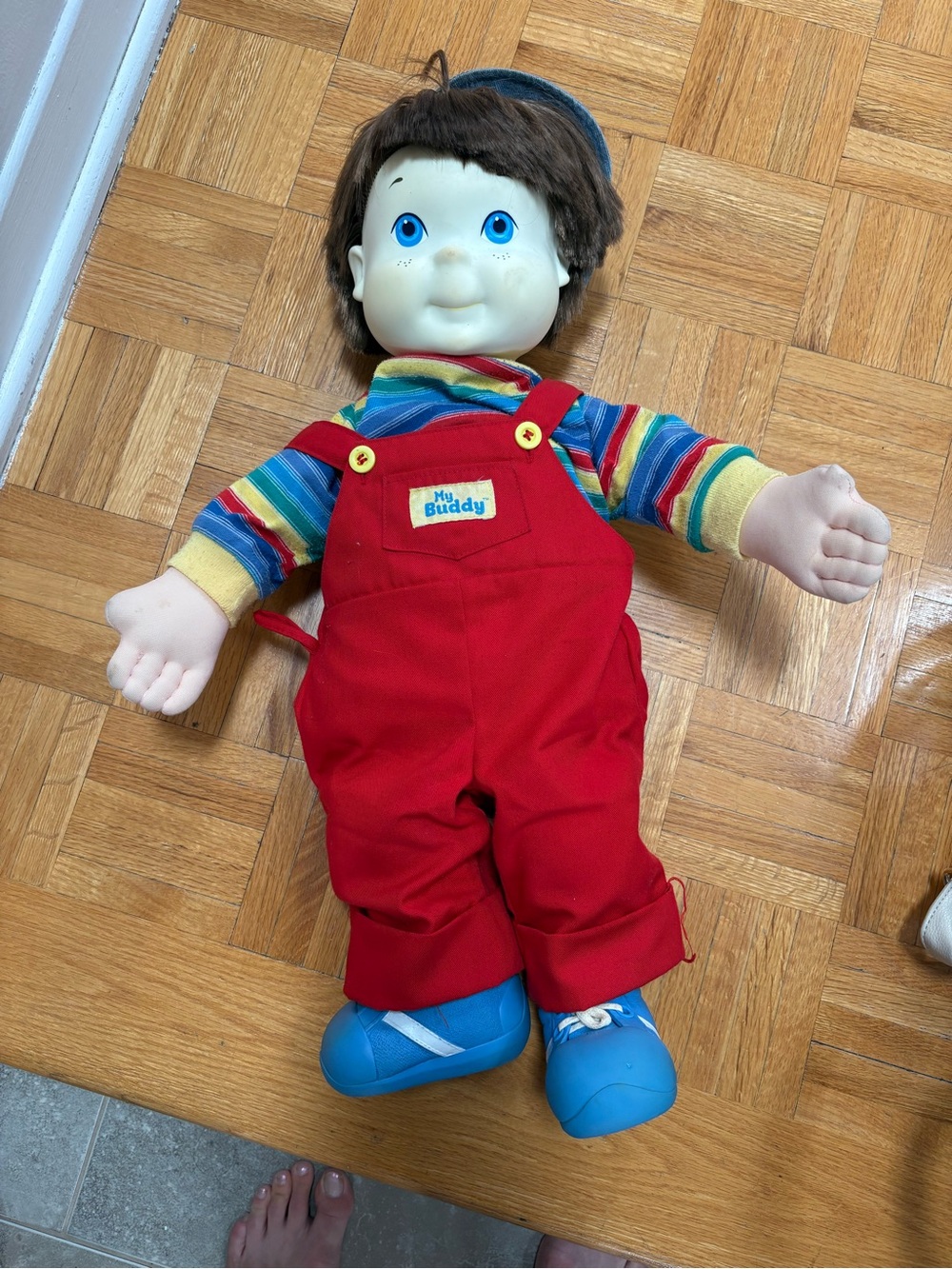 My Buddy Doll in Red Overalls with Rainbow Shirt and Blue Shoes